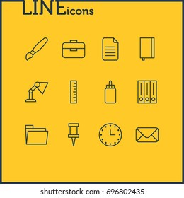 Vector Illustration Of 12 Tools Icons. Editable Pack Of Meter, Letter, Adhesive And Other Elements.