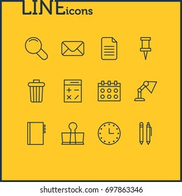 Vector Illustration Of 12 Tools Icons. Editable Pack Of Folder, Watch, Letter And Other Elements.
