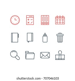 Vector Illustration Of 12 Tools Icons. Editable Pack Of Letter, Textbook, Archive And Other Elements.