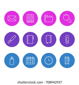 Vector Illustration Of 12 Tools Icons. Editable Pack Of Letter, Archive, Zoom And Other Elements.
