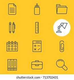 Vector Illustration Of 12 Tools Icons. Editable Pack Of Meter, Calculate, Archive And Other Elements.