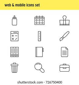 Vector Illustration Of 12 Tools Icons. Editable Pack Of Zoom, Calculate, Meter And Other Elements.