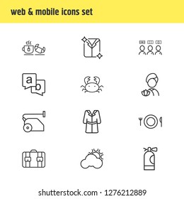 Vector illustration of 12 tourism icons line style. Editable set of tea with croissant, spa, meal and other icon elements.