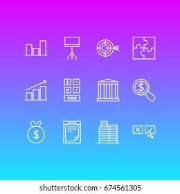 Vector Illustration Of 12 Trade Icons. Editable Pack Of File, Calculate, Bag And Other Elements.