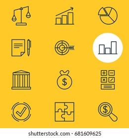 Vector Illustration Of 12 Trade Icons. Editable Pack Of Calculate, Agreement, Riddle And Other Elements.