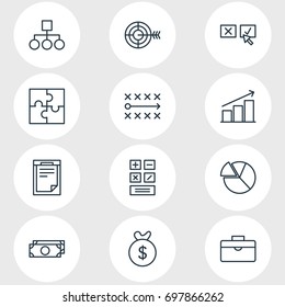 Vector Illustration Of 12 Trade Icons. Editable Pack Of Scheme, Tactics, Bag And Other Elements.