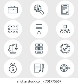 Vector Illustration Of 12 Trade Icons. Editable Pack Of Balance, Goal, Agreement And Other Elements.