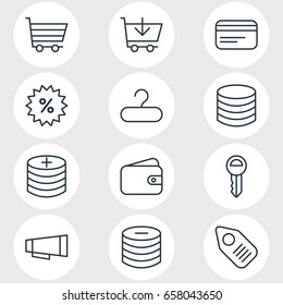 Vector Illustration Of 12 Trading Icons. Editable Pack Of Clef, Sales, Pocketbook And Other Elements.