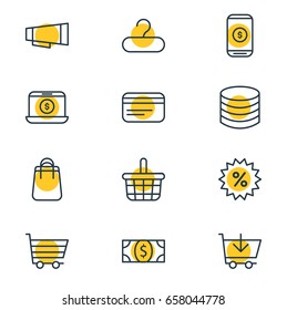 Vector Illustration Of 12 Trading Icons. Editable Pack Of Advertising, Sales, Pottle And Other Elements.