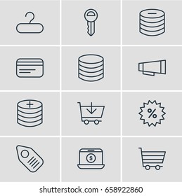 Vector Illustration Of 12 Trading Icons. Editable Pack Of Buy, Money, Trading And Other Elements.