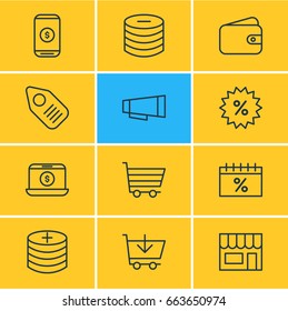 Vector Illustration Of 12 Trading Icons. Editable Pack Of Mobile, Market, Sales And Other Elements.