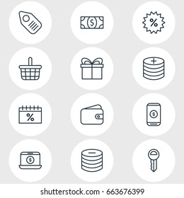 Vector Illustration Of 12 Trading Icons. Editable Pack Of Sales, Present, Trading And Other Elements.
