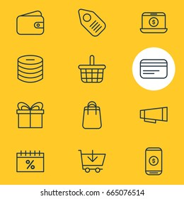 Vector Illustration Of 12 Trading Icons. Editable Pack Of Pocketbook, Minus, Mobile And Other Elements.
