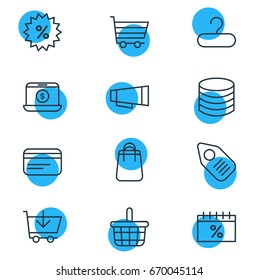 Vector Illustration Of 12 Trading Icons. Editable Pack Of Money, Trading, Advertising And Other Elements.