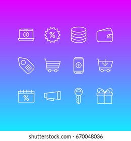 Vector Illustration Of 12 Trading Icons. Editable Pack Of Advertising, Box, Money And Other Elements.