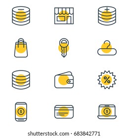 Vector Illustration Of 12 Trading Icons. Editable Pack Of Rack, Money, Minus And Other Elements.