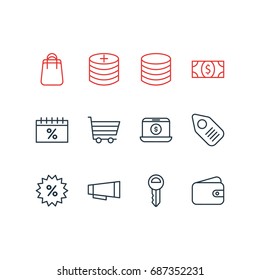Vector Illustration Of 12 Trading Icons. Editable Pack Of Pocketbook, Box, Coins And Other Elements.