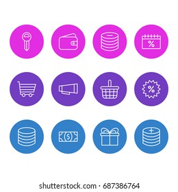 Vector Illustration Of 12 Trading Icons. Editable Pack Of Present, Advertising, Coins And Other Elements.