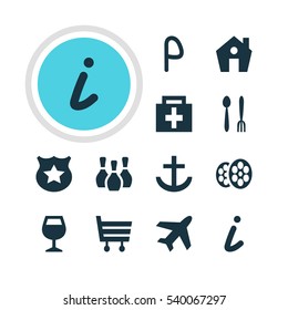 Vector Illustration Of 12 Travel Icons. Editable Pack Of Cafe, Wineglass, Car Park And Other Elements.
