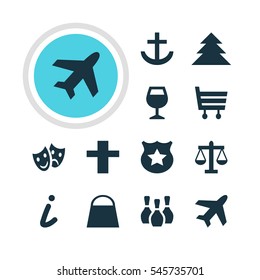Vector Illustration Of 12 Travel Icons. Editable Pack Of Masks, Jungle, Scales And Other Elements.