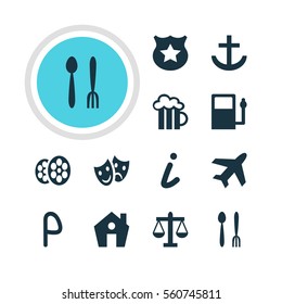 Vector Illustration Of 12 Travel Icons. Editable Pack Of Scales, Car Park, Map Information And Other Elements.