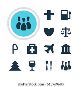 Vector Illustration Of 12 Travel Icons. Editable Pack Of University, Scales, Heart And Other Elements.