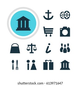 Vector Illustration Of 12 Travel Icons. Editable Pack Of Shopping Cart, Scales, Skittles And Other Elements.
