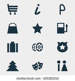 Vector Illustration Of 12 Travel Icons. Editable Pack Of Refueling, Jungle, Masks And Other Elements.