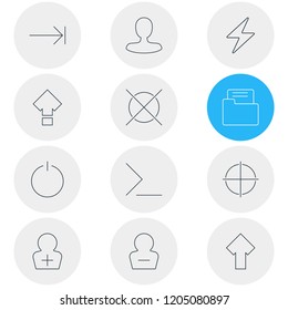 Vector illustration of 12 UI icons line style. Editable set of lightning, focus, arrow and other icon elements.