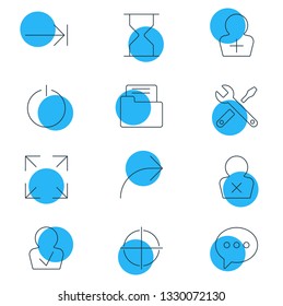 Vector illustration of 12 UI icons line style. Editable set of power button, publish, add user and other icon elements.