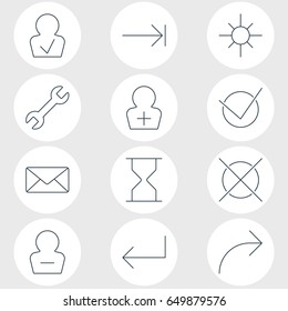 Vector Illustration Of 12 UI Icons. Editable Pack Of Hourglass, Yes, Approved Profile And Other Elements.