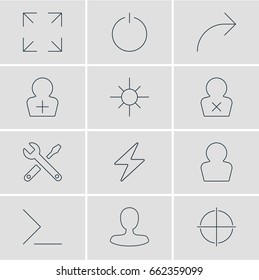 Vector Illustration Of 12 UI Icons. Editable Pack Of Share, Bolt, Positive And Other Elements.