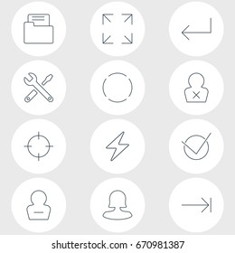 Vector Illustration Of 12 UI Icons. Editable Pack Of Remove User, Banned Member, Wide Monitor And Other Elements.