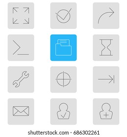 Vector Illustration Of 12 UI Icons. Editable Pack Of Yes, Dossier, Wide Monitor And Other Elements.