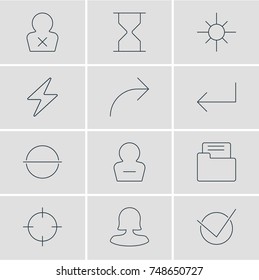 Vector Illustration Of 12 UI Icons. Editable Pack Of Share, Bolt, Sunshine And Other Elements.