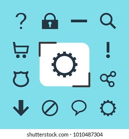 Vector illustration of 12 user icons. Editable set of lock, message bubble, gear and other icon elements.