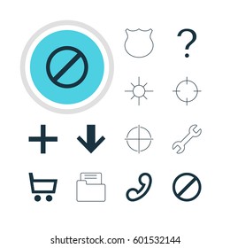 Vector Illustration Of 12 User Icons. Editable Pack Of Access Denied, Sunshine, Dossier And Other Elements.