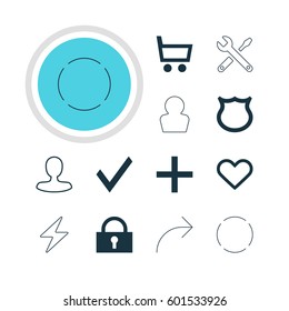 Vector Illustration Of 12 User Icons. Editable Pack Of Padlock, Bolt, Confirm And Other Elements.