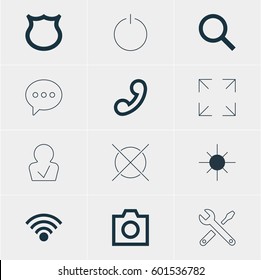 Vector Illustration Of 12 User Icons. Editable Pack Of Full Brightness , Handset, Switch Off Elements.