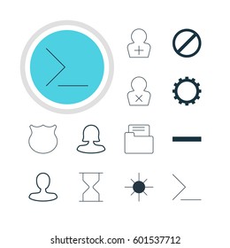 Vector Illustration Of 12 User Icons. Editable Pack Of Minus, Banned Member, Man Member And Other Elements.