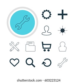 Vector Illustration Of 12 User Icons. Editable Pack Of Maintenance, Dossier, Wrench And Other Elements.
