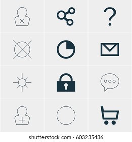 Vector Illustration Of 12 User Icons. Editable Pack Of Help, Message, Sunshine And Other Elements.
