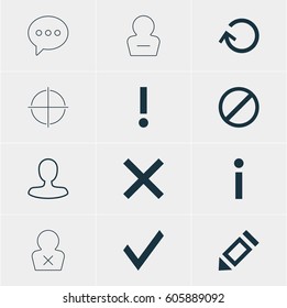 Vector Illustration Of 12 User Icons. Editable Pack Of Message, Wrong, Positive And Other Elements.