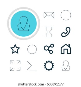 Vector Illustration Of 12 User Icons. Editable Pack Of Handset, Publish  , Repeat Elements.