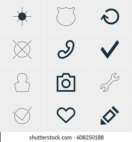 Vector Illustration Of 12 User Icons. Editable Pack Of Yes, Snapshot , Handset Elements.