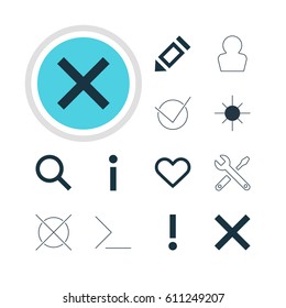 Vector Illustration Of 12 User Icons. Editable Pack Of Alert, Cancel, Pen And Other Elements.