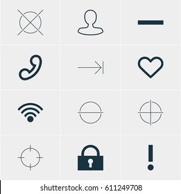 Vector Illustration Of 12 User Icons. Editable Pack Of Alert, Cordless Connection, Minus And Other Elements.