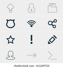 Vector Illustration Of 12 User Icons. Editable Pack Of Startup, Alert, Tabulation Button And Other Elements.