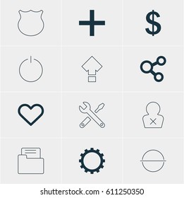 Vector Illustration Of 12 User Icons. Editable Pack Of Switch Off, Cogwheel, Publish And Other Elements.