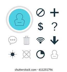 Vector Illustration Of 12 User Icons. Editable Pack Of Access Denied, Garbage, Money Making And Other Elements.
